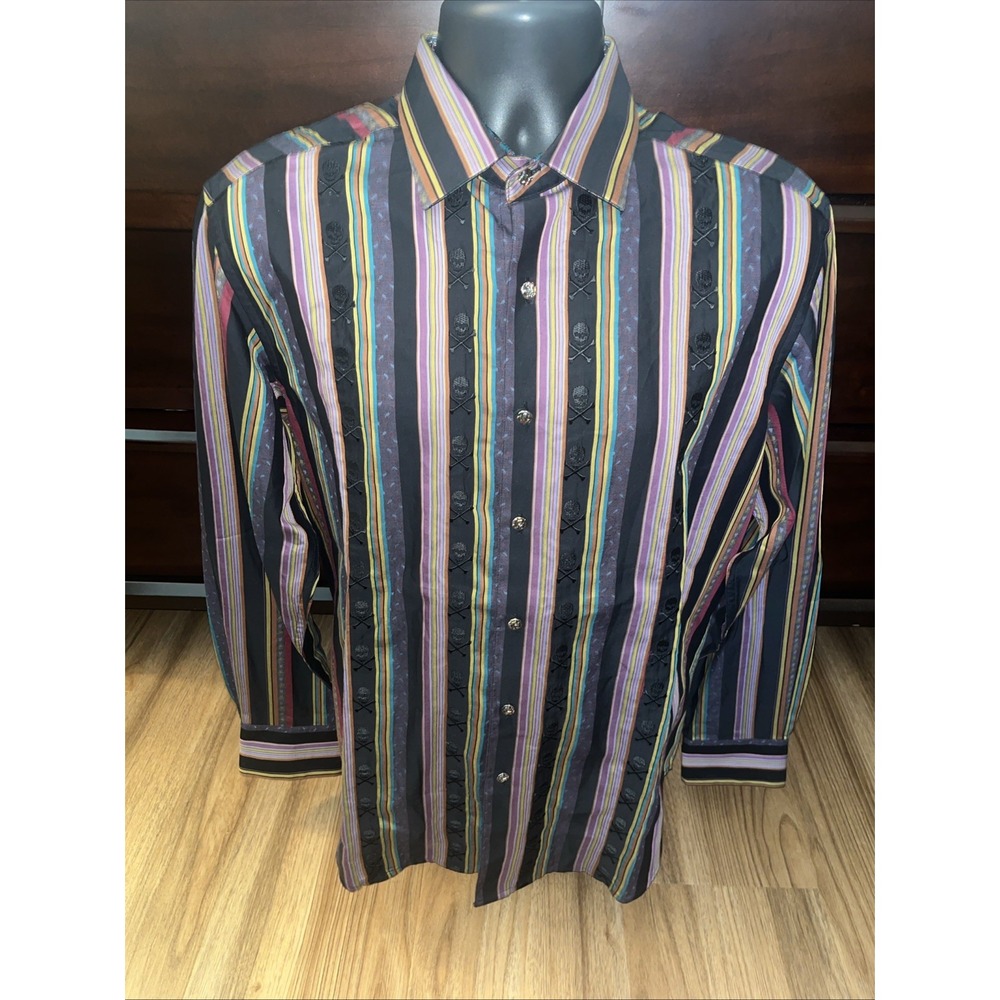 Robert Graham Limited Edition Button Up Shirt Size Medium Flip Cuff Striped